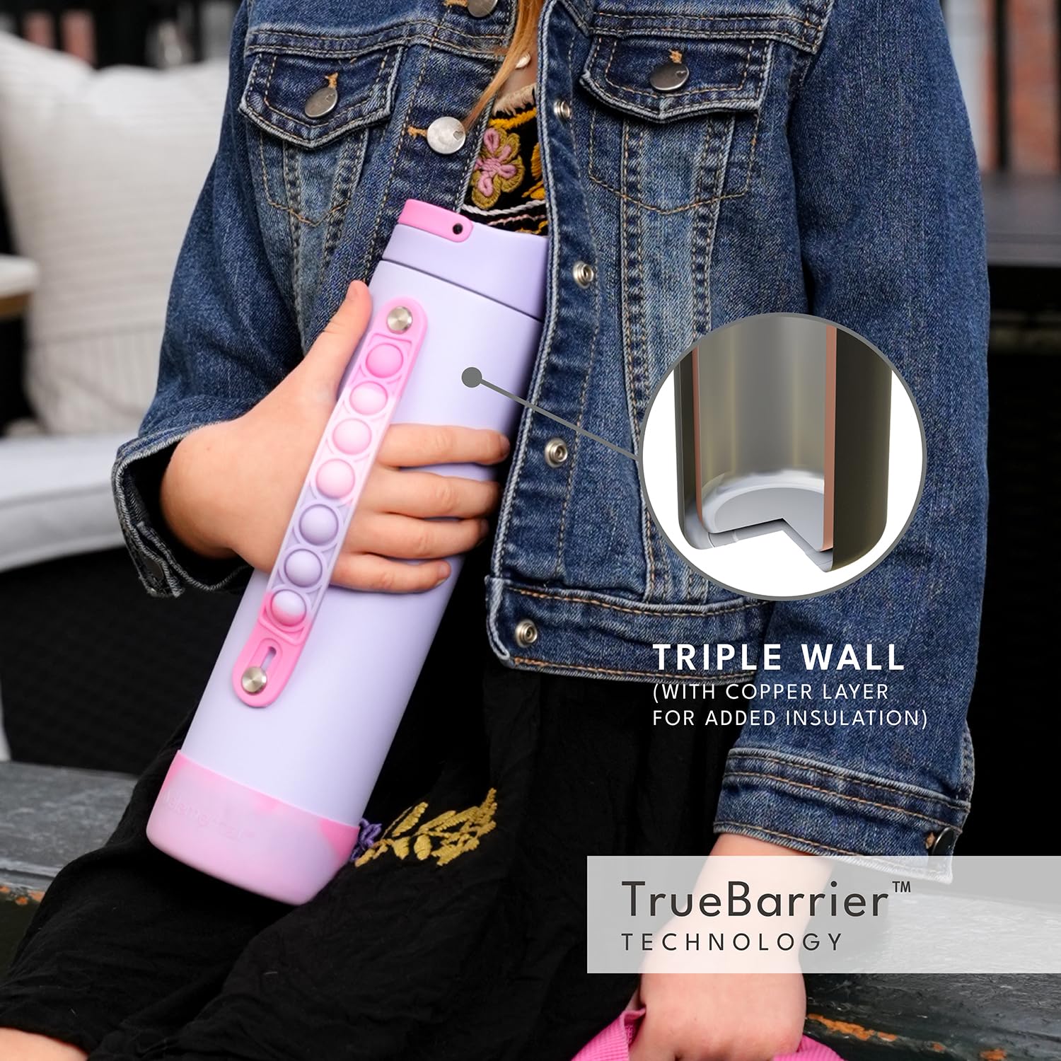 Elemental Iconic Kids Water Bottle triple-wall insulation close-up demonstrates cold retention.