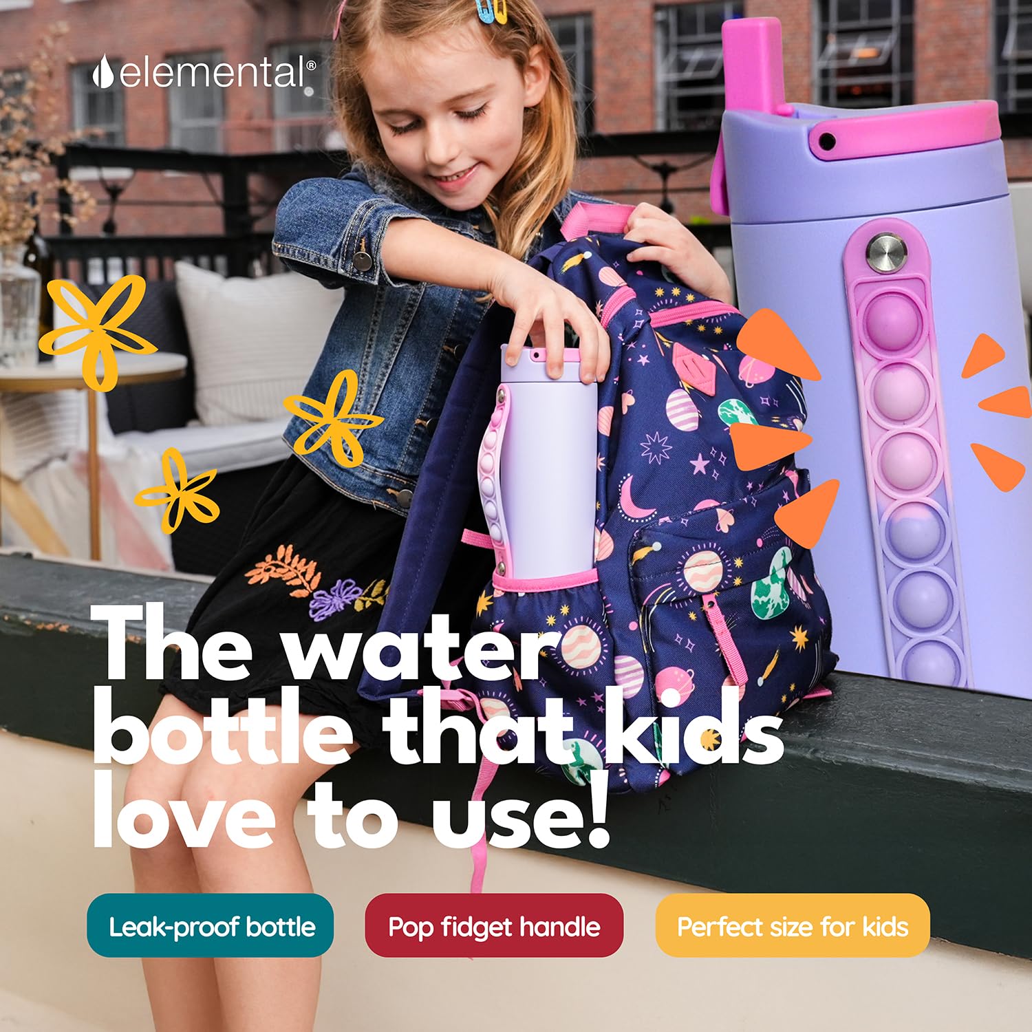 Elemental Iconic Kids Water Bottle triple-wall insulation keeps drinks cold.