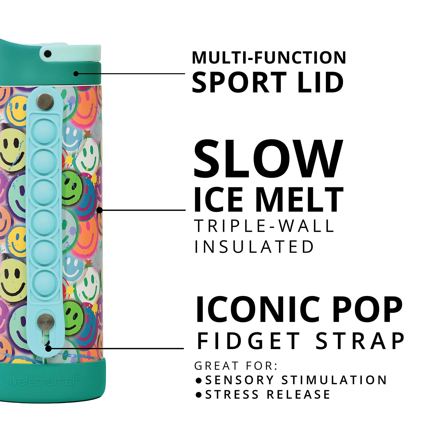 Elemental Iconic vibrant colors for kids to enjoy hydration.