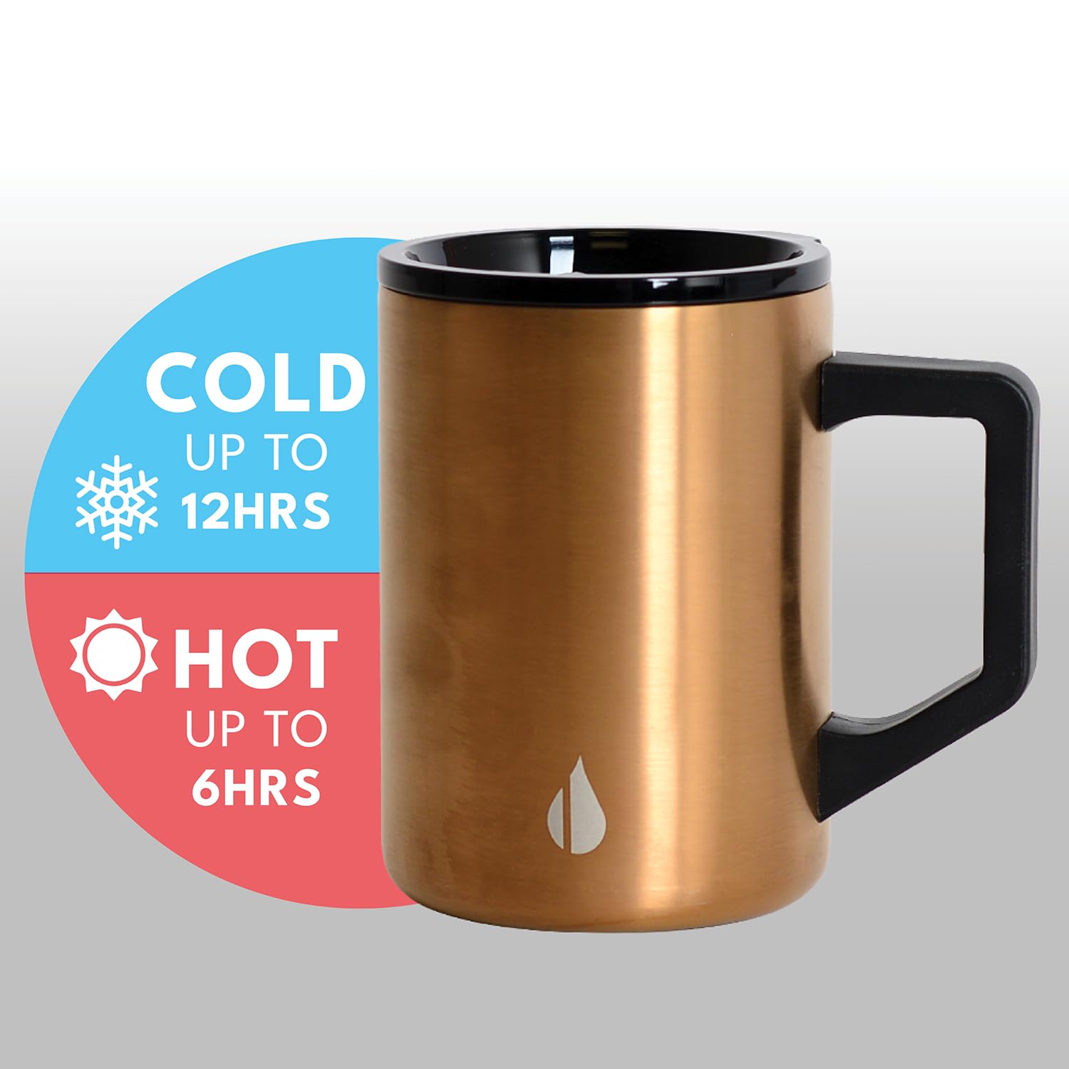 Elemental Summit mug being held, lightweight travel companion for camping.