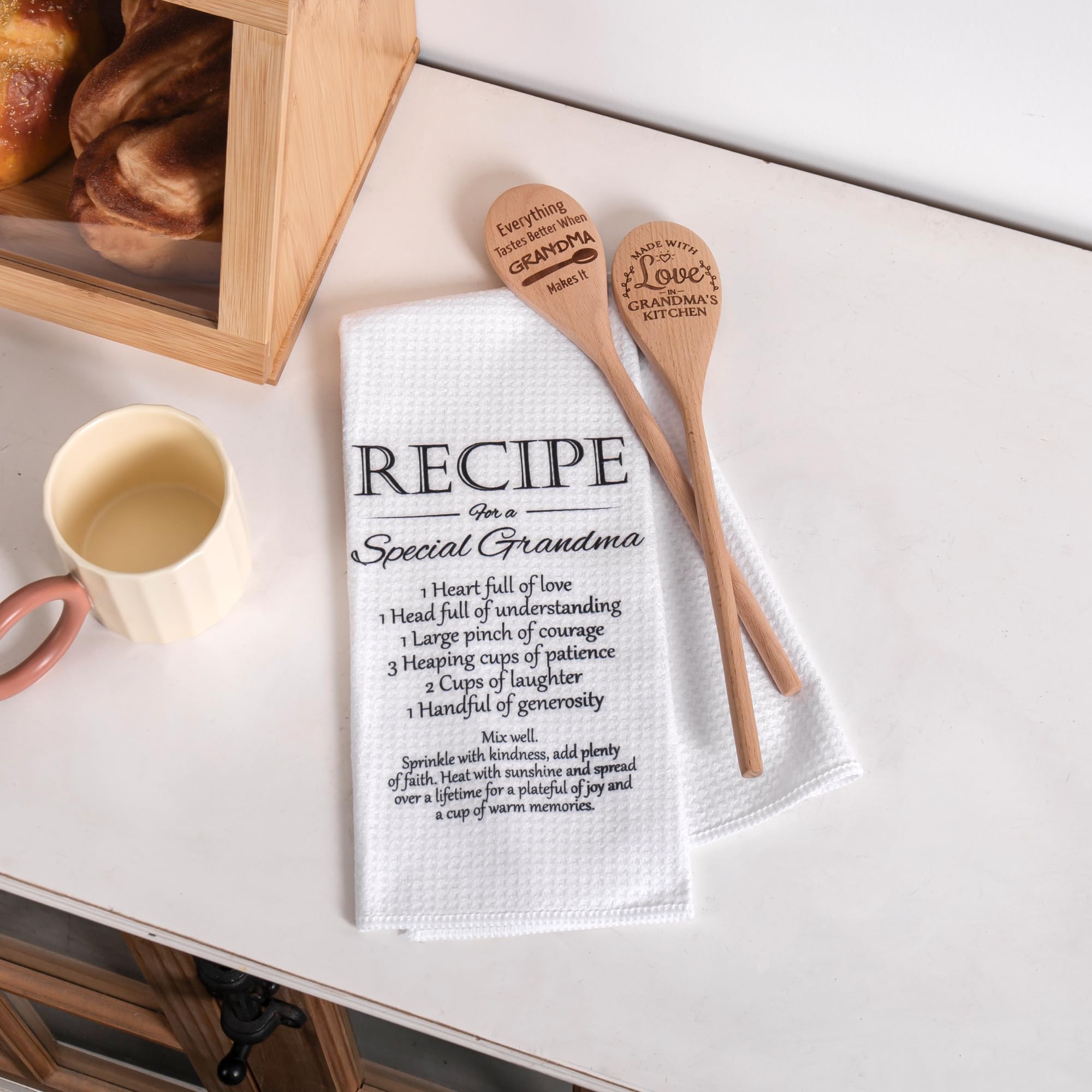 ELEMENU grandma recipe kitchen towel adds warmth to cooking.