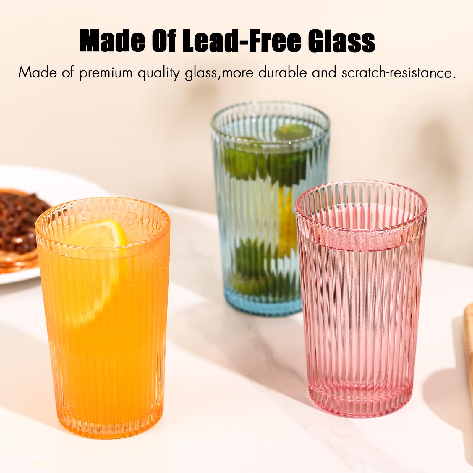 ELERGIFTS 12oz ribbed glassware ideal for cocktails, juice, or iced coffee