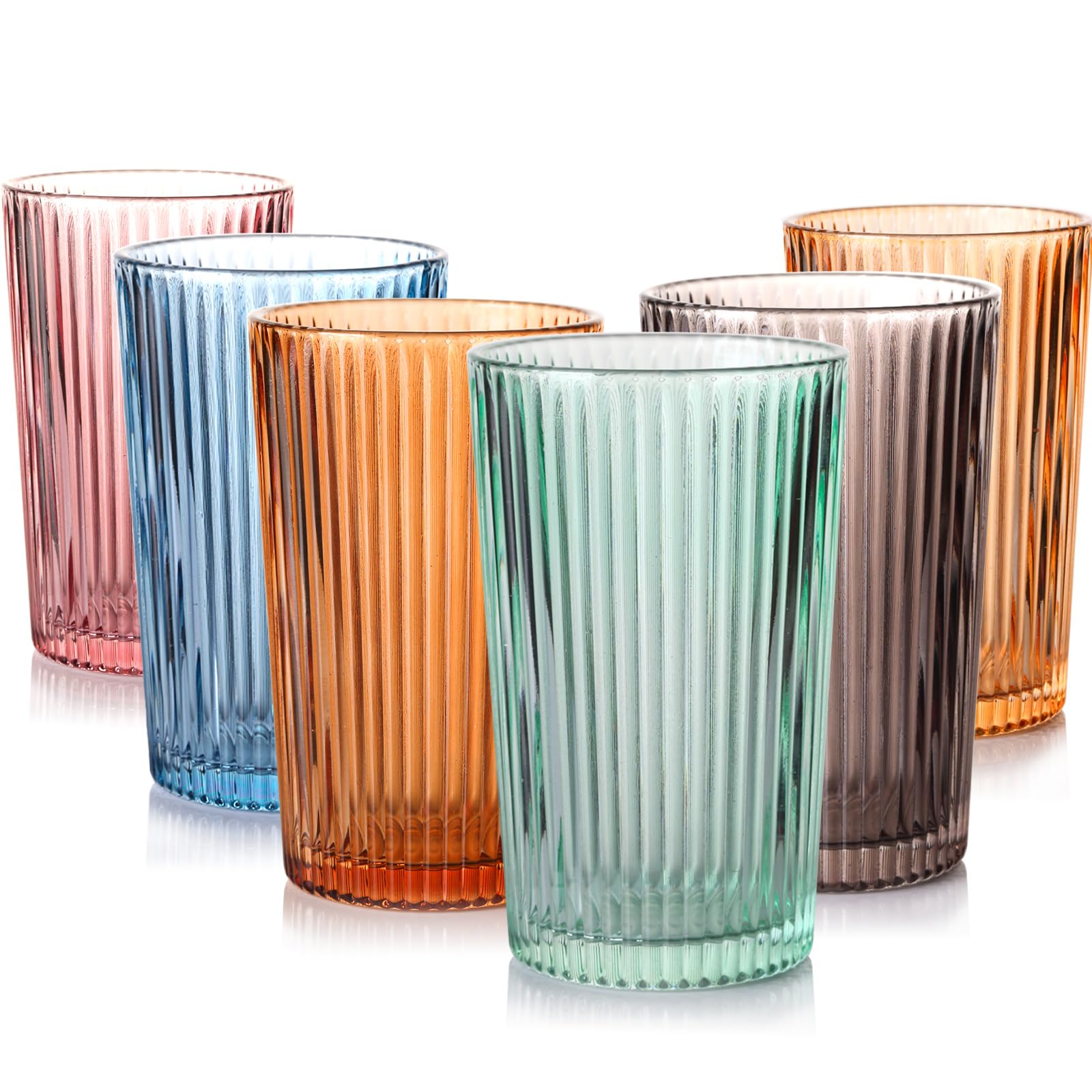 ELERGIFTS colored highball glasses set of six with ribbed texture for vibrant entertaining