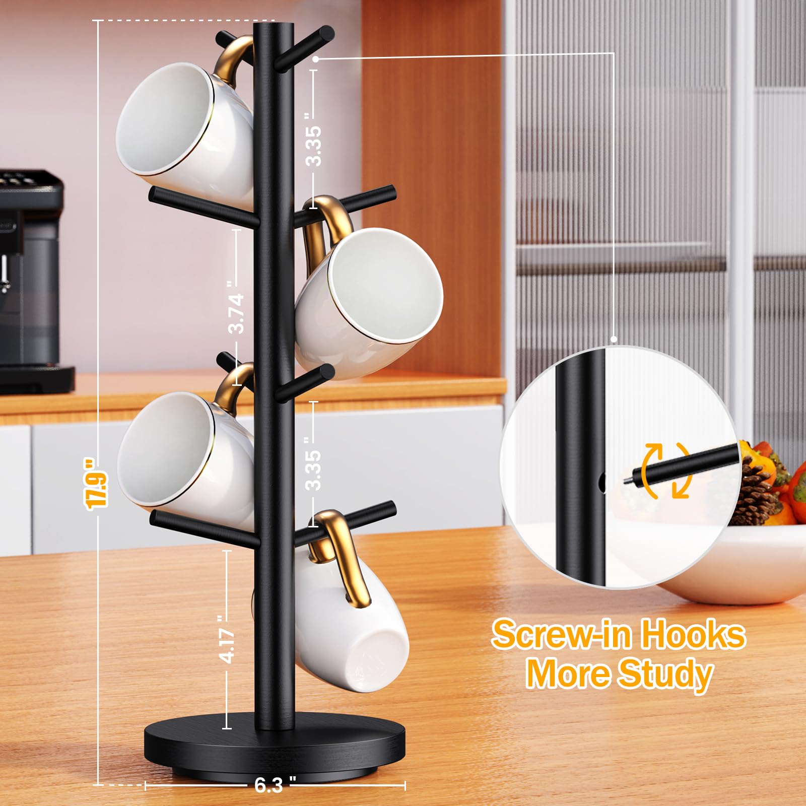 Elerator mug tree assembly is tool-free using included instructions.