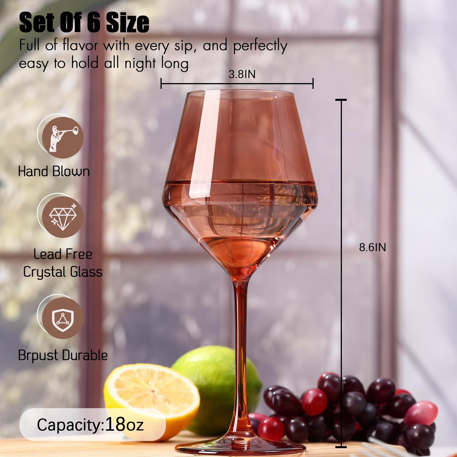 ELERGIFTS 18-ounce capacity suits wine tastings and cocktails.