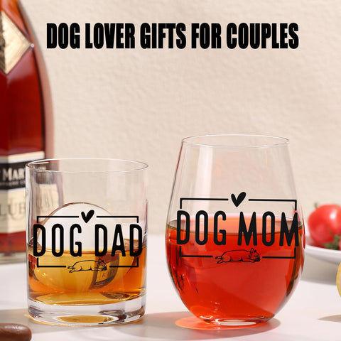 ELERGIFTS dog dad whiskey glass with bold lines ideal for date nights