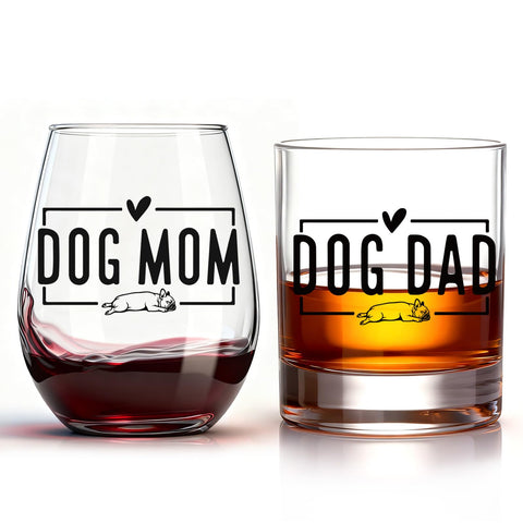 ELERGIFTS dog mom wine glass set with bulldog motif for dog lovers gifts