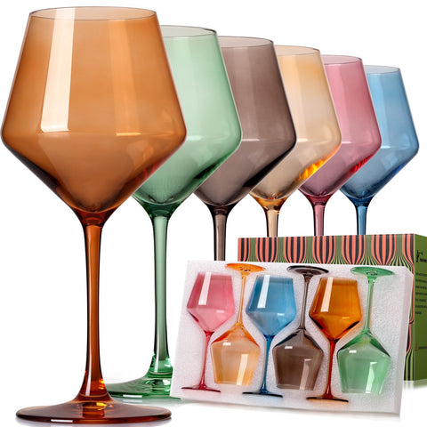 ELERGIFTS hand-blown colored wine glasses set enhances table color at gatherings.