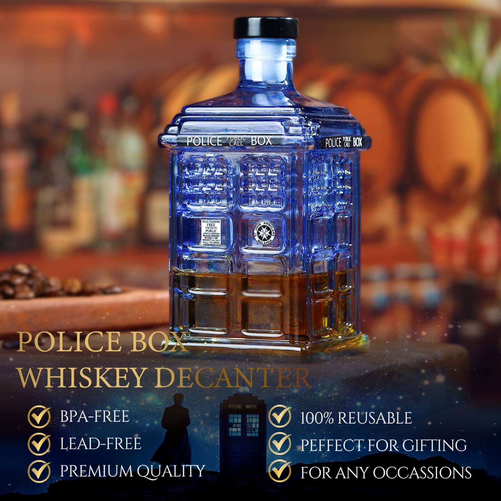 ELERGIFTS police box decanter panels with enhanced light diffusion