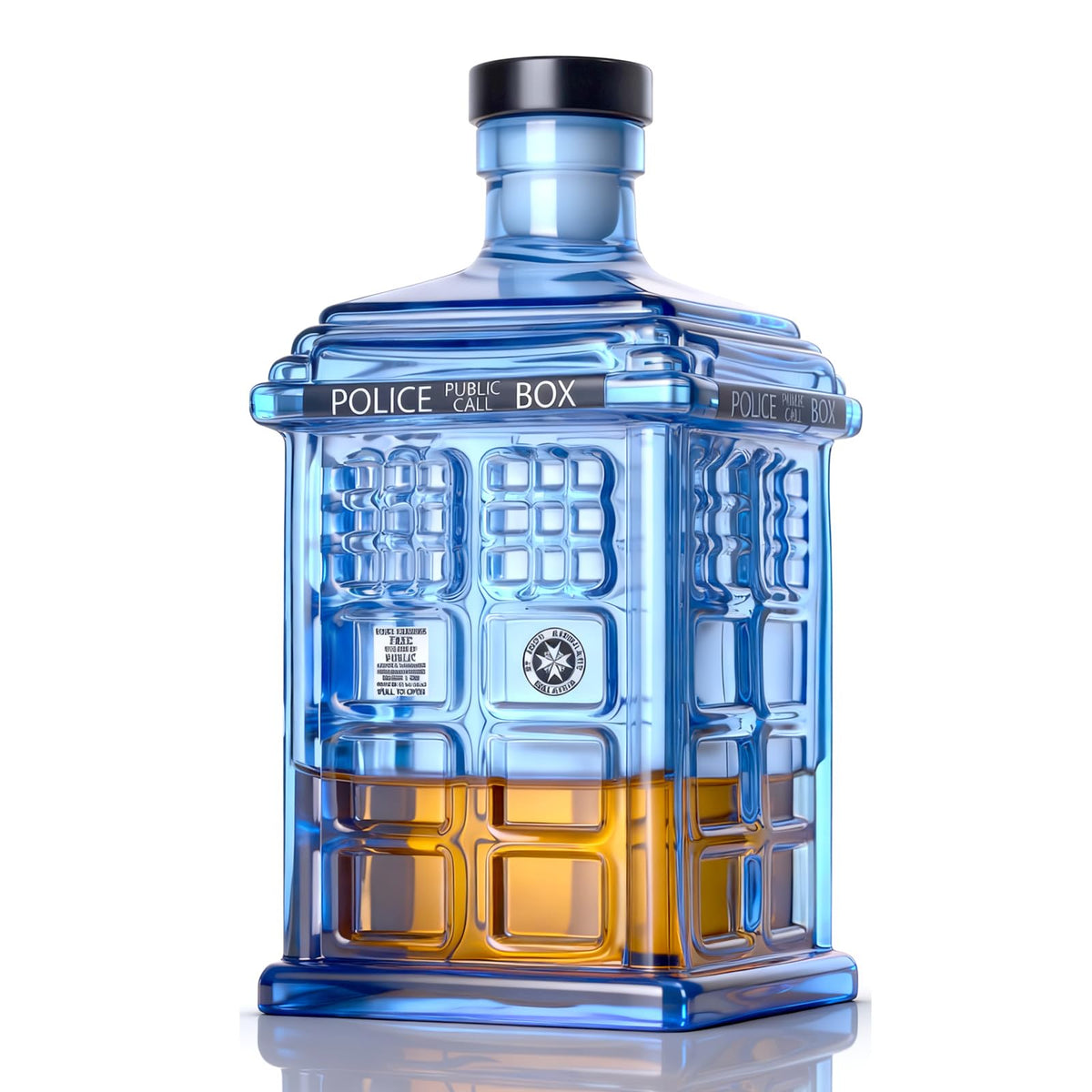 ELERGIFTS tardis decanter front view showing timeless whiskey centerpiece