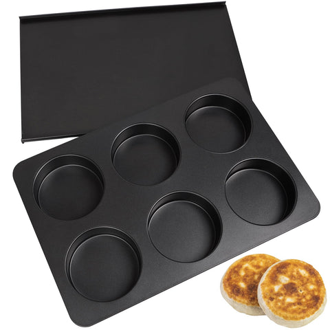 Elesinsoz 6-Cup Straight-Side Muffin Pan with Lid shows even heat for bakery-quality buns.