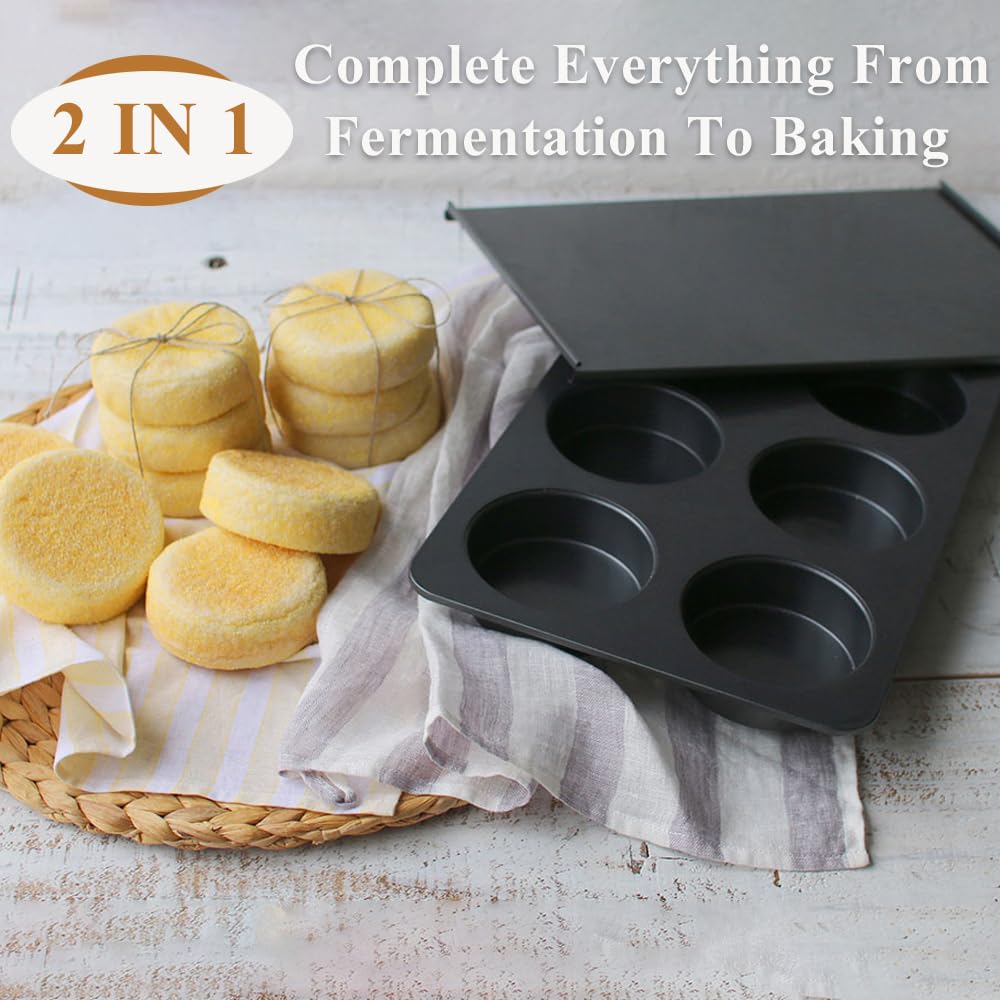 Elesinsoz 6-Cavity pan with straight sides shapes buns evenly for a bakery look.