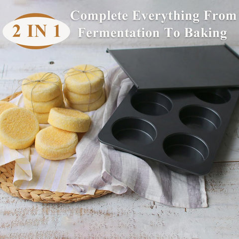 Elesinsoz 6-Cavity pan with straight sides shapes buns evenly for a bakery look.