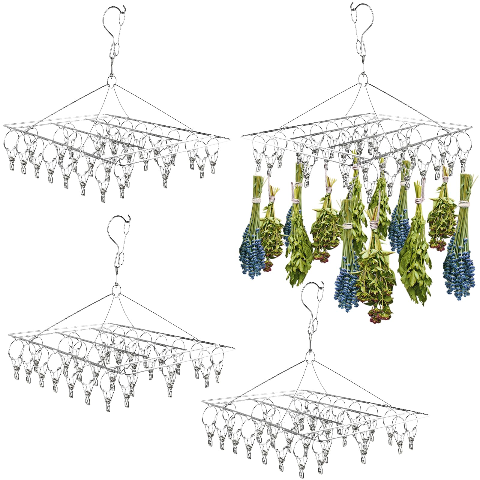 Elesunory 4-pack hanging herb drying rack assembled for multi-herb drying.