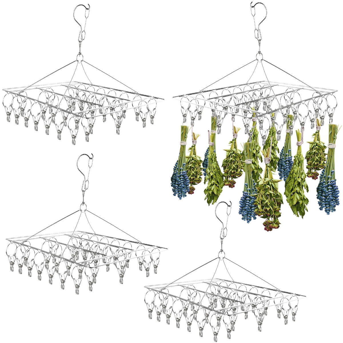 Elesunory 4-pack hanging herb drying rack assembled for multi-herb drying.