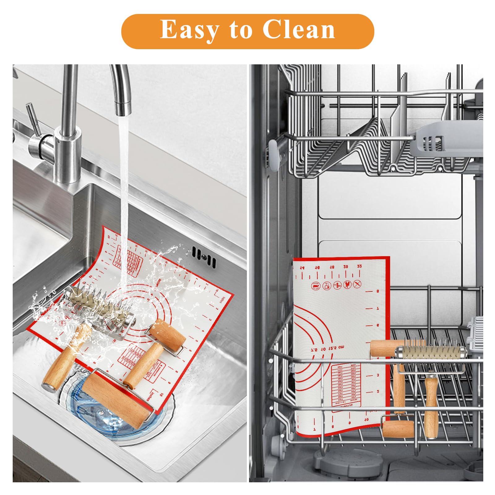 Elesunory dough roller ergonomic handle for effortless dough thinning and edge filling.