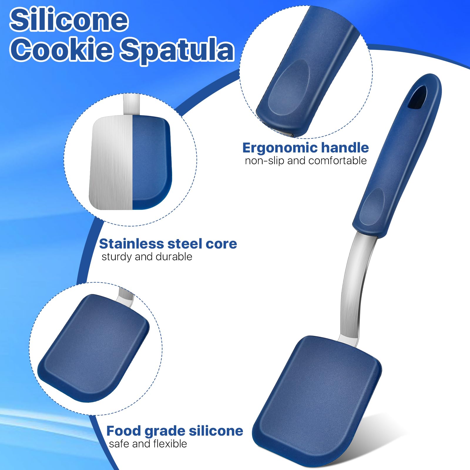 Elesunory silicone spatula set blue cushions heat up to 464F without scratching coatings