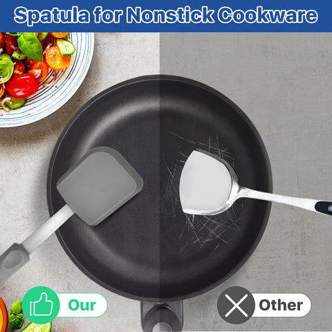 Elesunory silicone spatula set gray safe for nonstick pans and easy cleaning