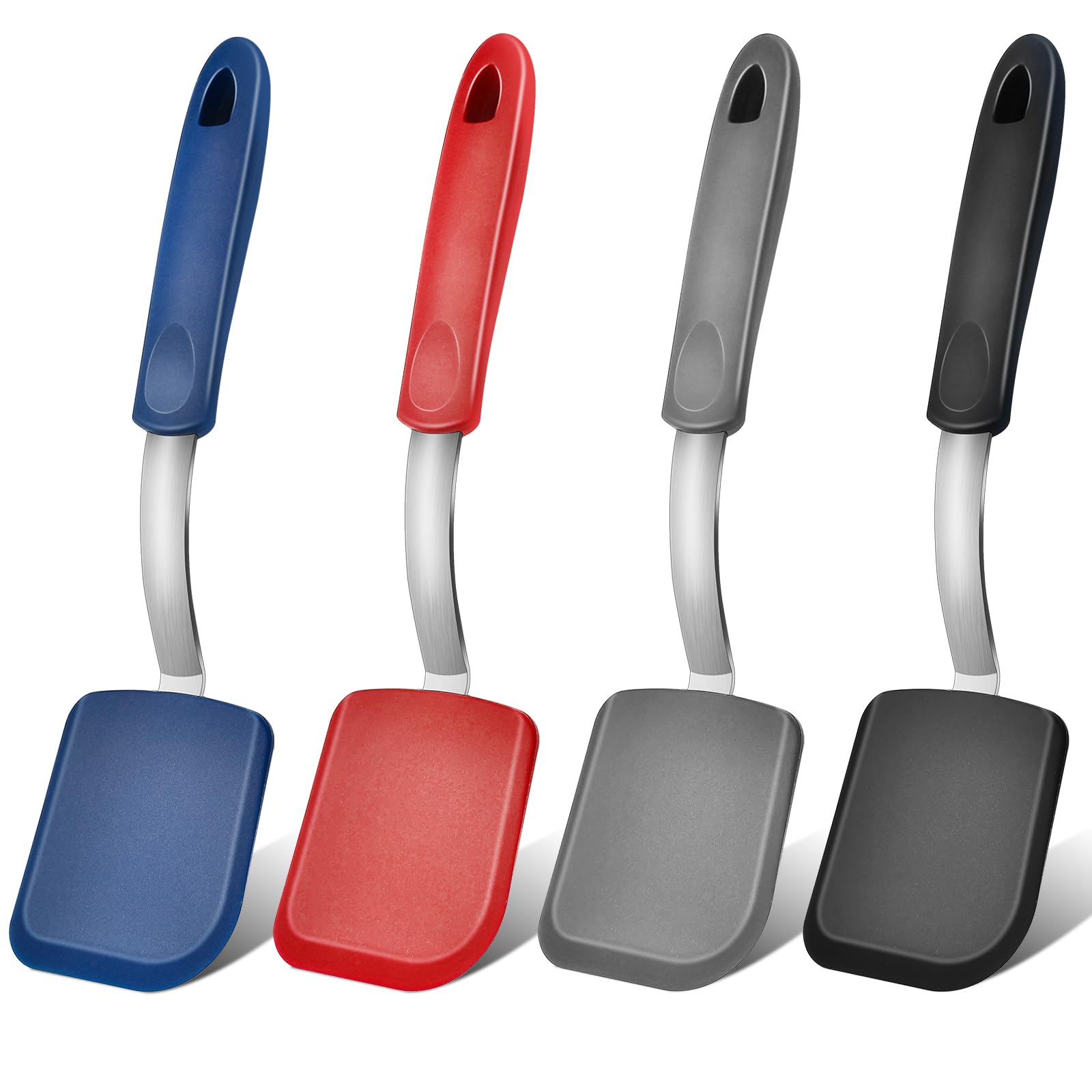 Elesunory silicone spatula set red with steel core protects nonstick cookware during flipping