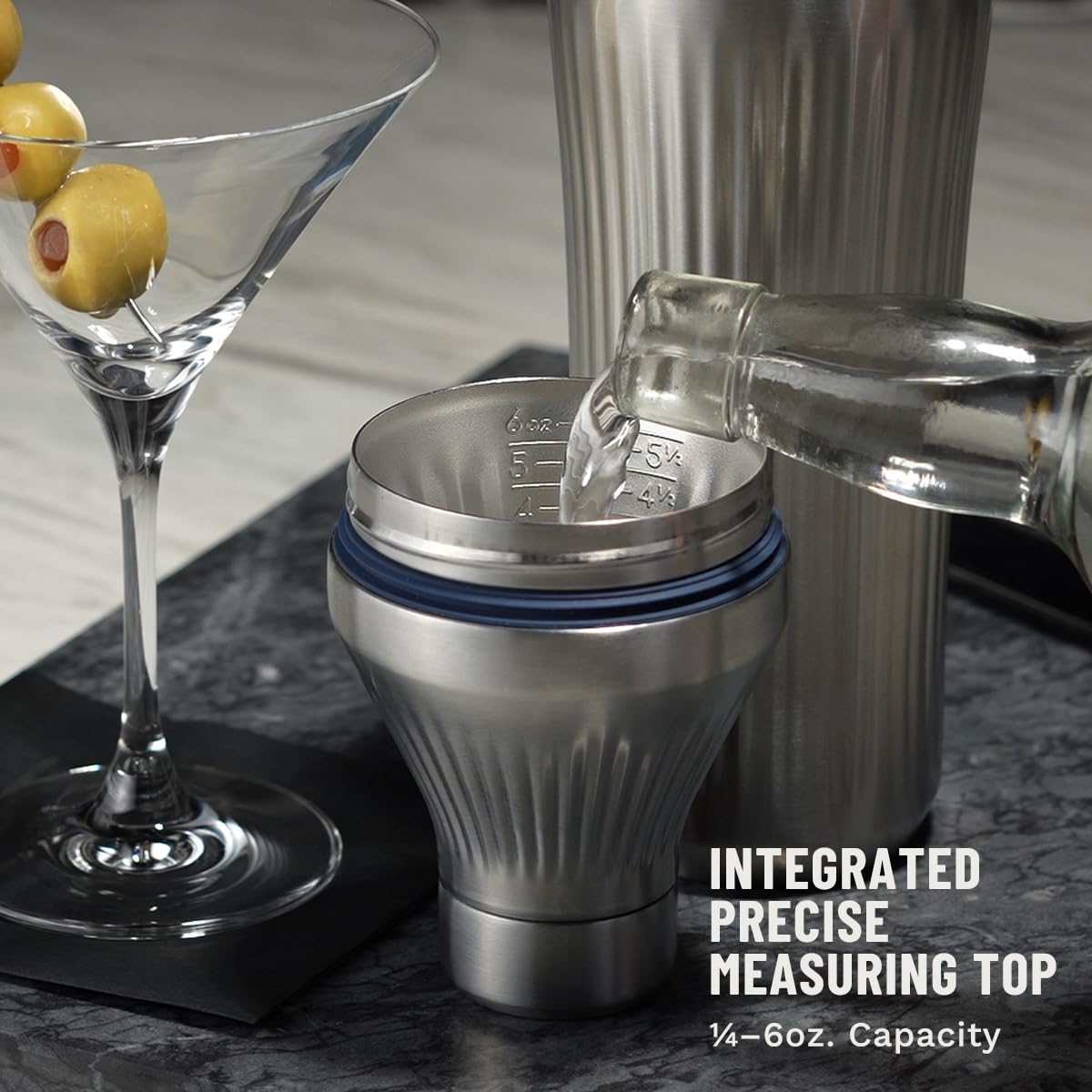Integrated built-in strainer for smooth pours from Elevated Craft Diamond Edition shaker