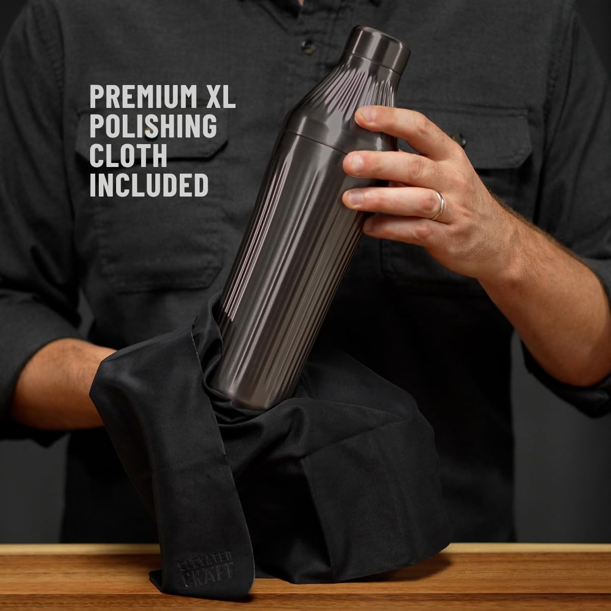 Elevated Craft Diamond Edition shaker gunmetal finish adds sleek look