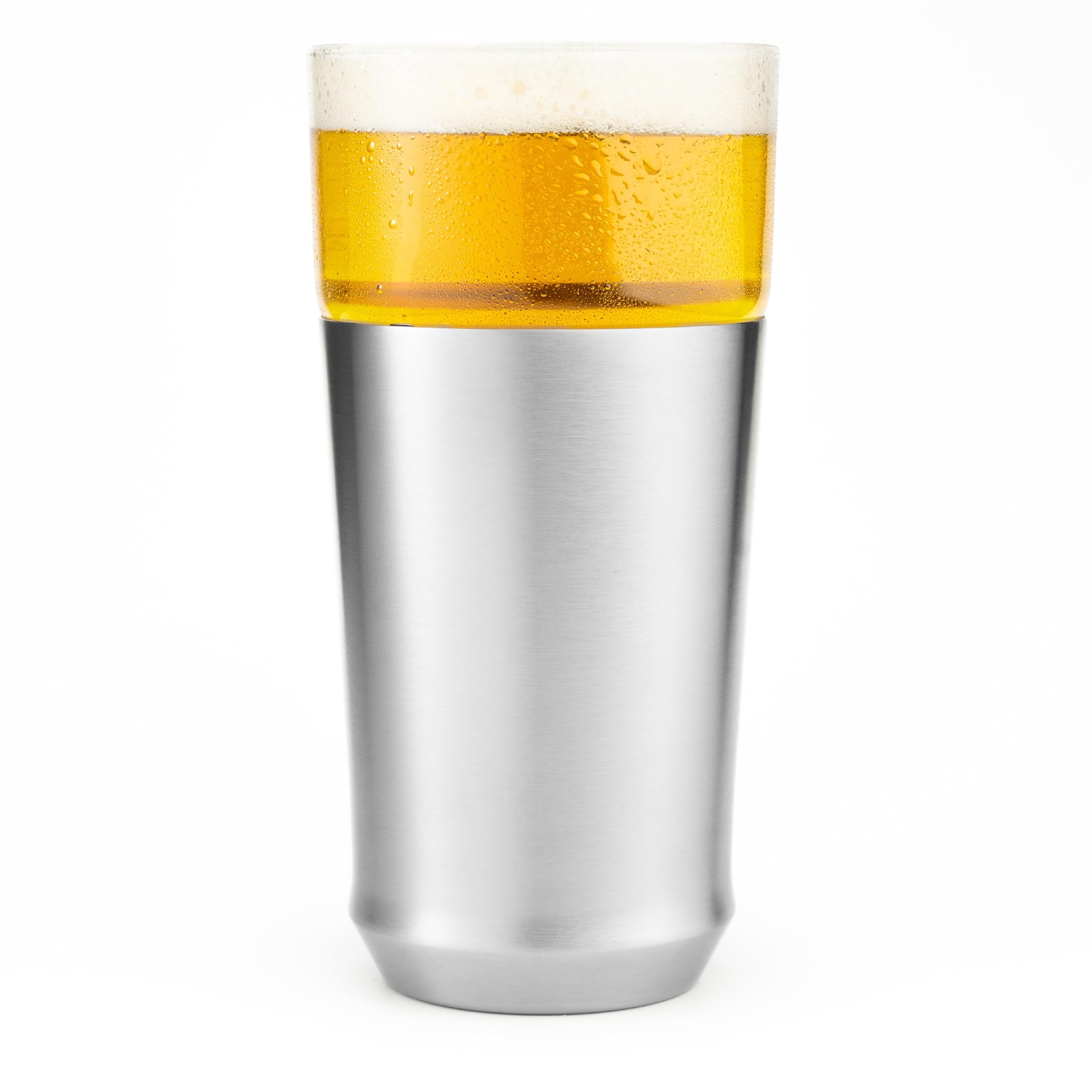 Elevated Craft hybrid base pint glass with insert keeps beer cold longer.