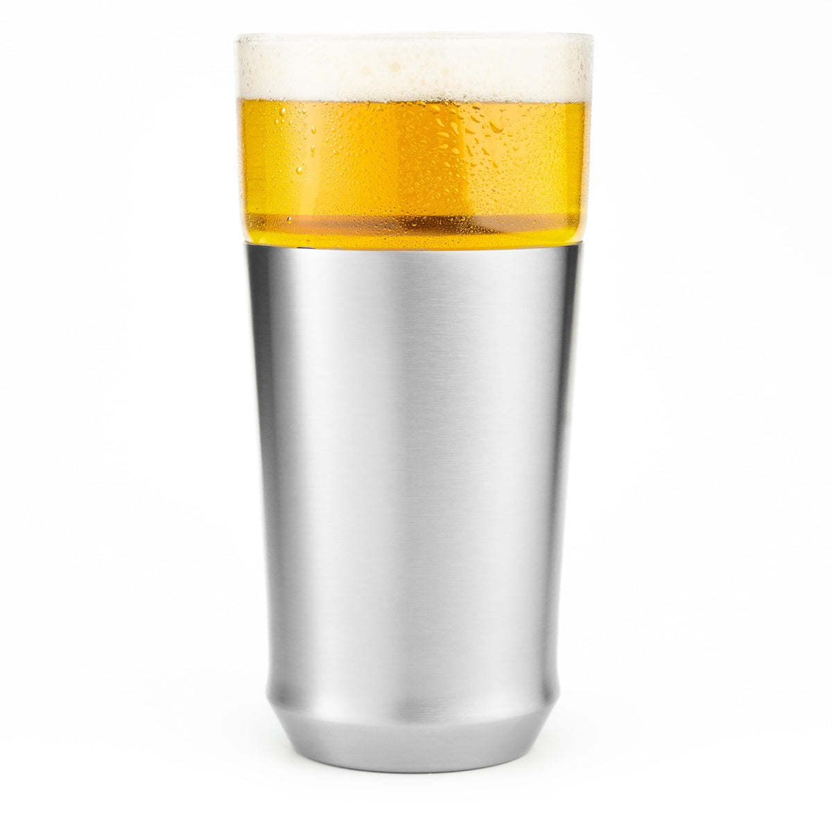 Elevated Craft hybrid base pint glass with insert keeps beer cold longer.