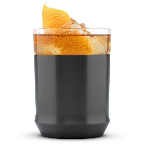 Elevated Craft Hybrid Cocktail Glass front view with gunmetal finish and comfortable grip.