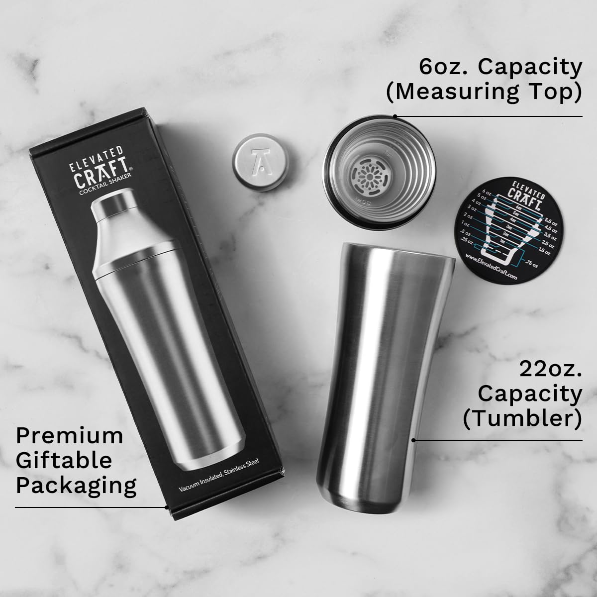 Elevated Craft 18/8 stainless steel body preserves flavor and quality.