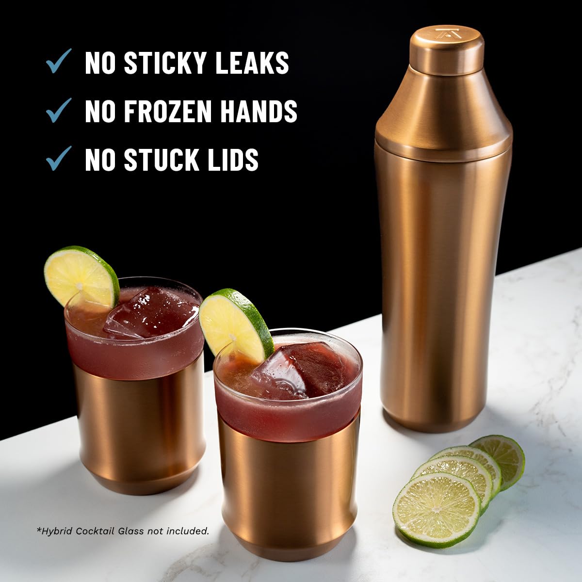 Elevated Craft shaker twist-lock lid demonstrates leak-free stability during pours.