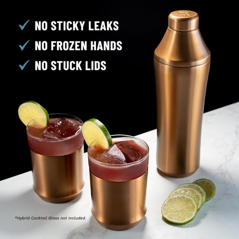 Elevated Craft shaker twist-lock lid demonstrates leak-free stability during pours.