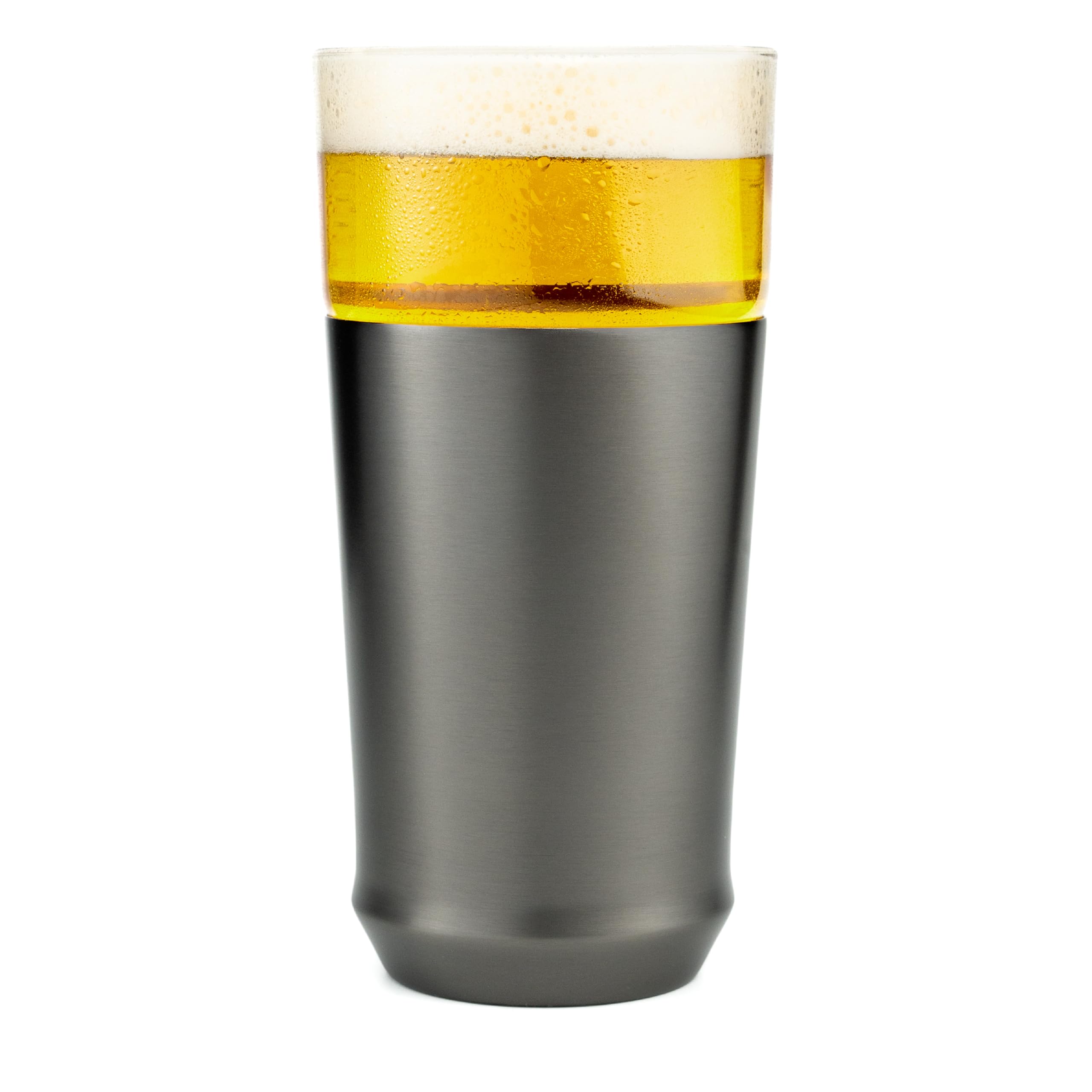 Elevated Craft hybrid insulated base keeps beer cold with glass insert.