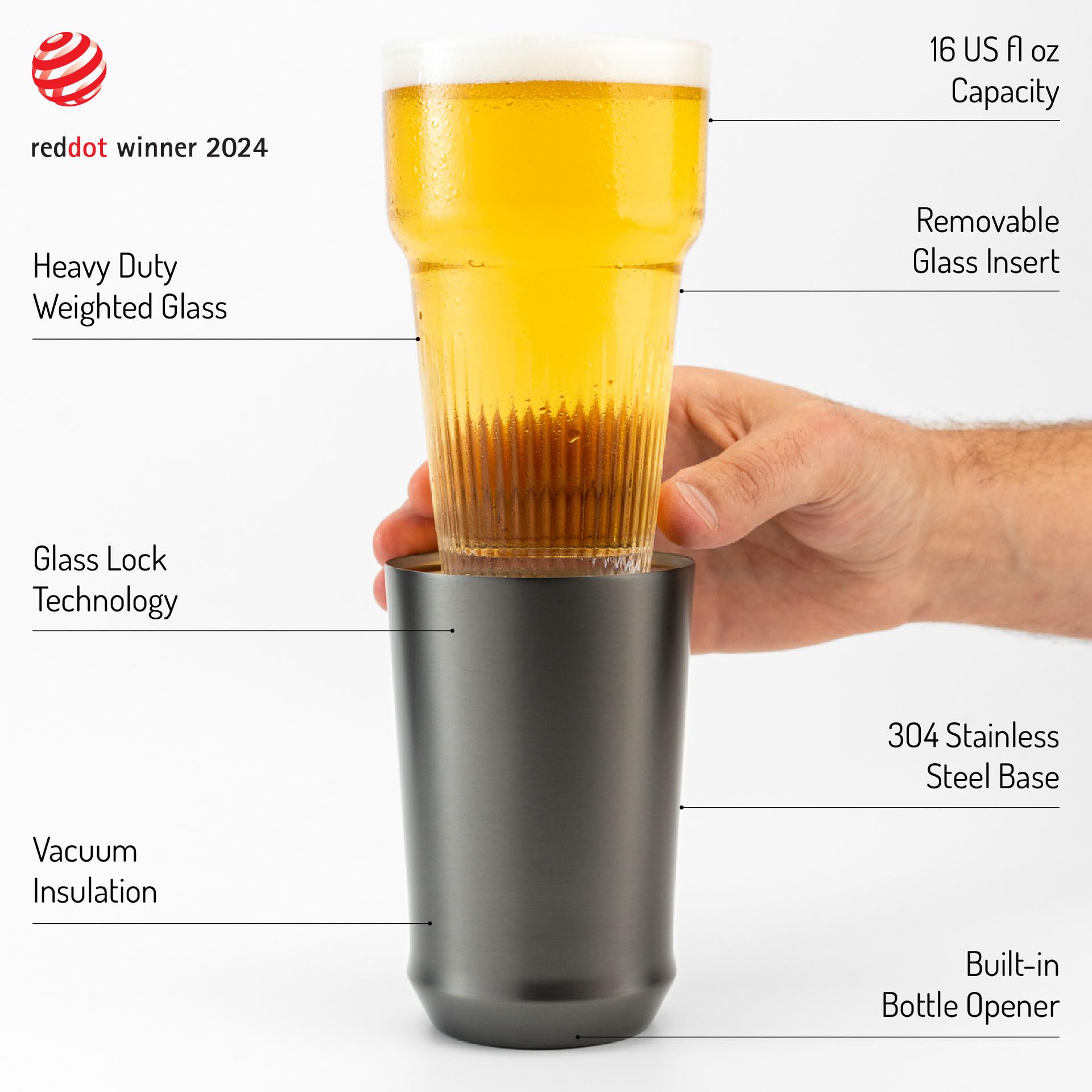 Elevated Craft removable pint glass insert for easy cleaning and reuse.
