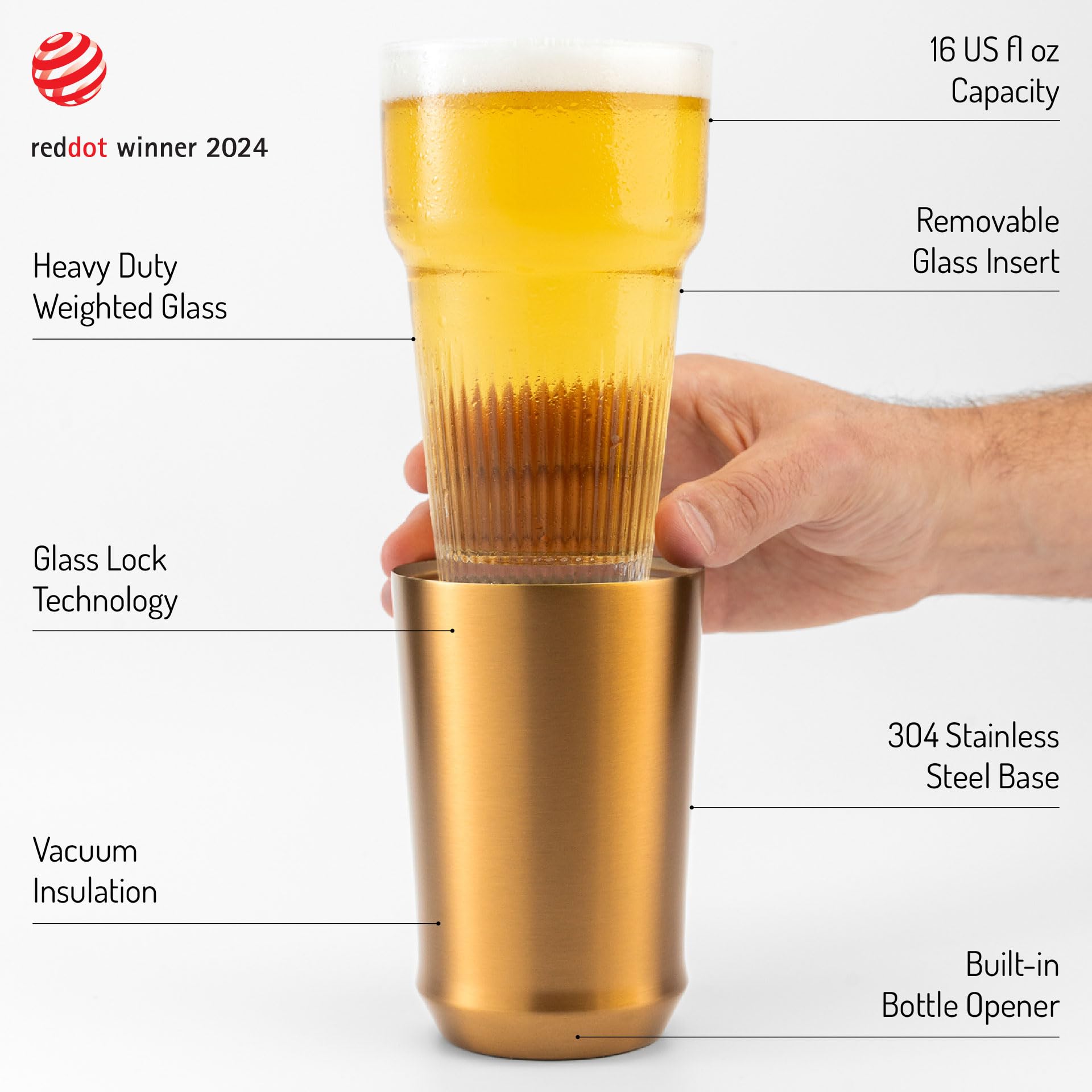Elevated Craft removable pint glass insert for easy cleaning and versatile use.