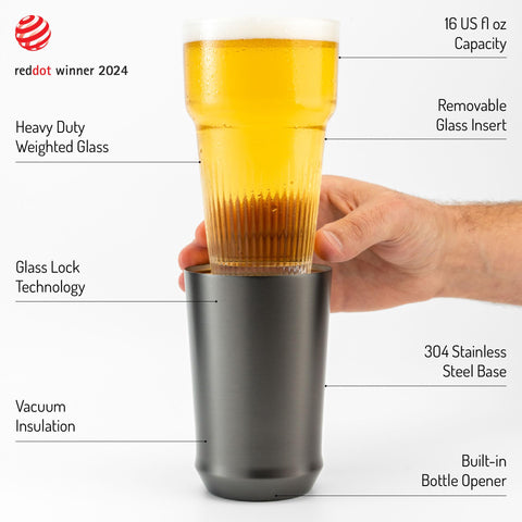 Elevated Craft removable pint glass insert for easy cleaning and reuse.