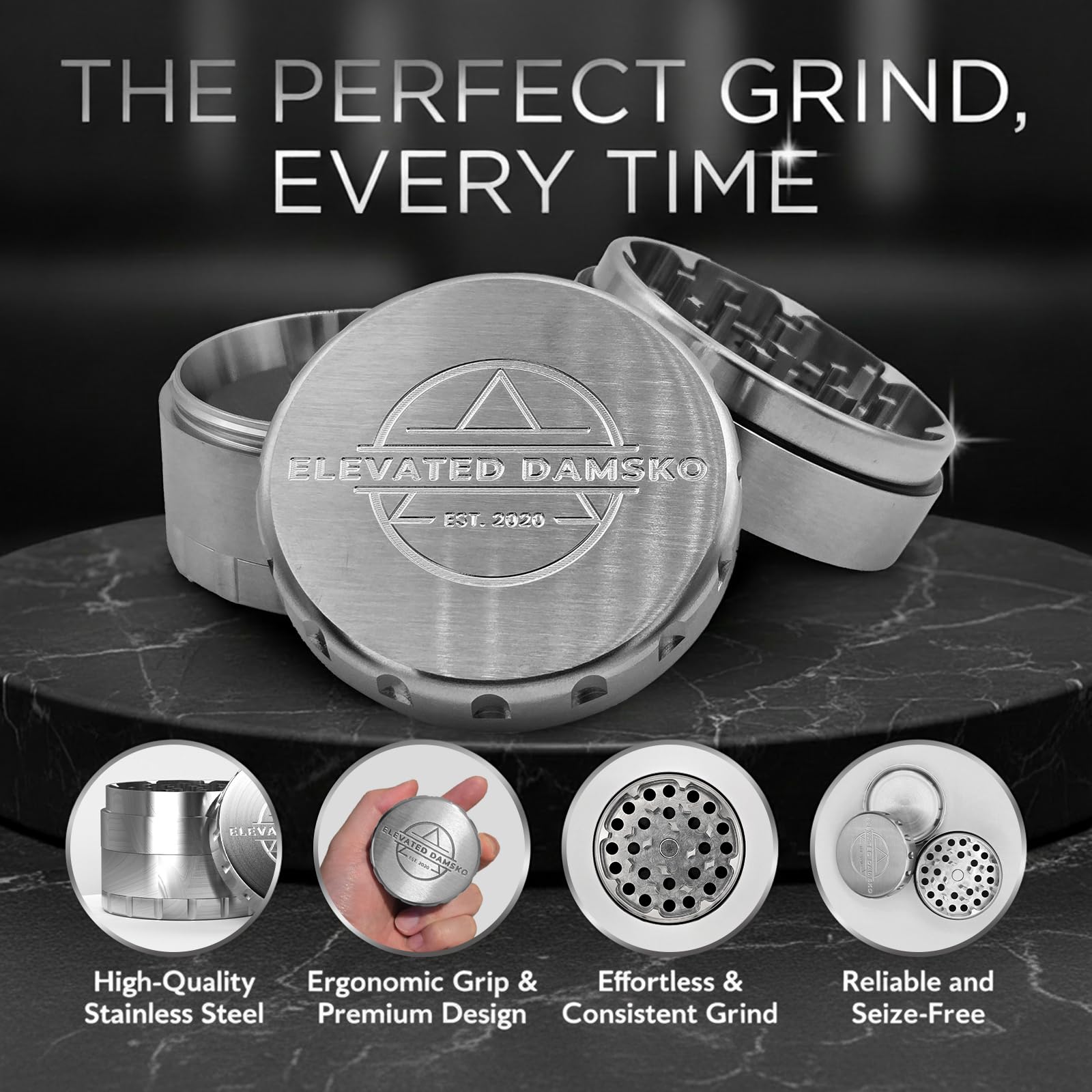 Hand grinding action on Elevated Damsko grinder demonstrating smooth rotation
