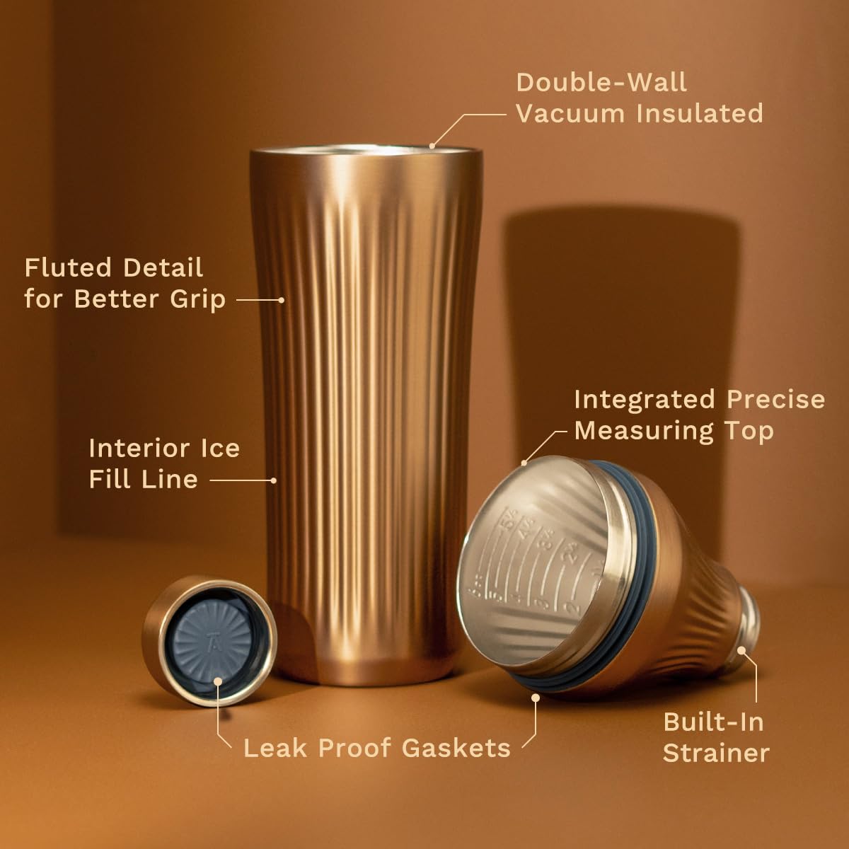 Elevated Craft brushed copper shaker grip for stylish, secure handling.