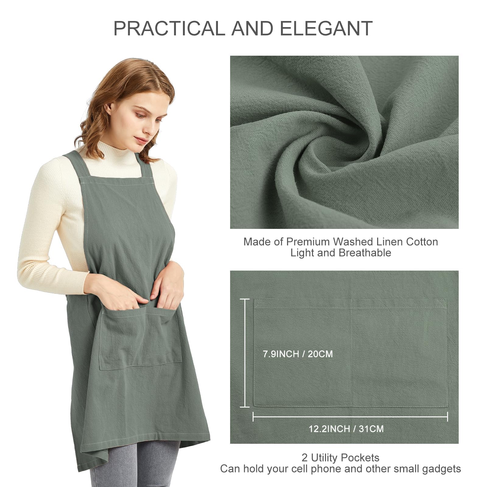 ELEZAY no-tie apron in green easy wear for busy home projects