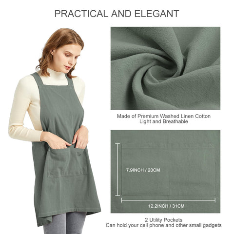 ELEZAY no-tie apron in green easy wear for busy home projects