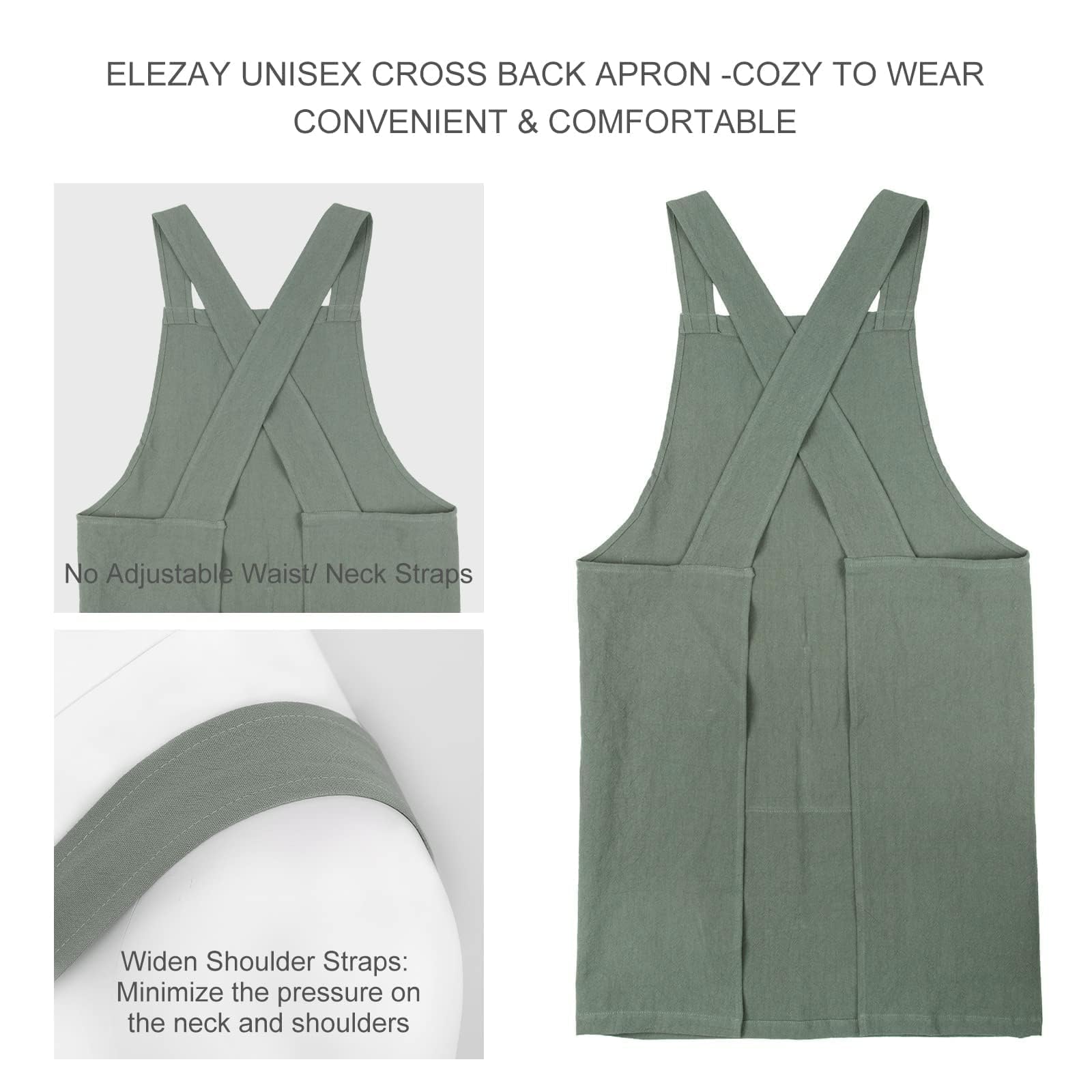 ELEZAY apron pocket detail in green keeps tools within reach while cooking