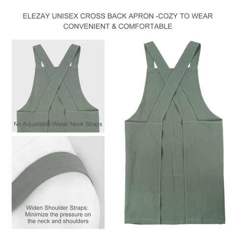 ELEZAY apron pocket detail in green keeps tools within reach while cooking
