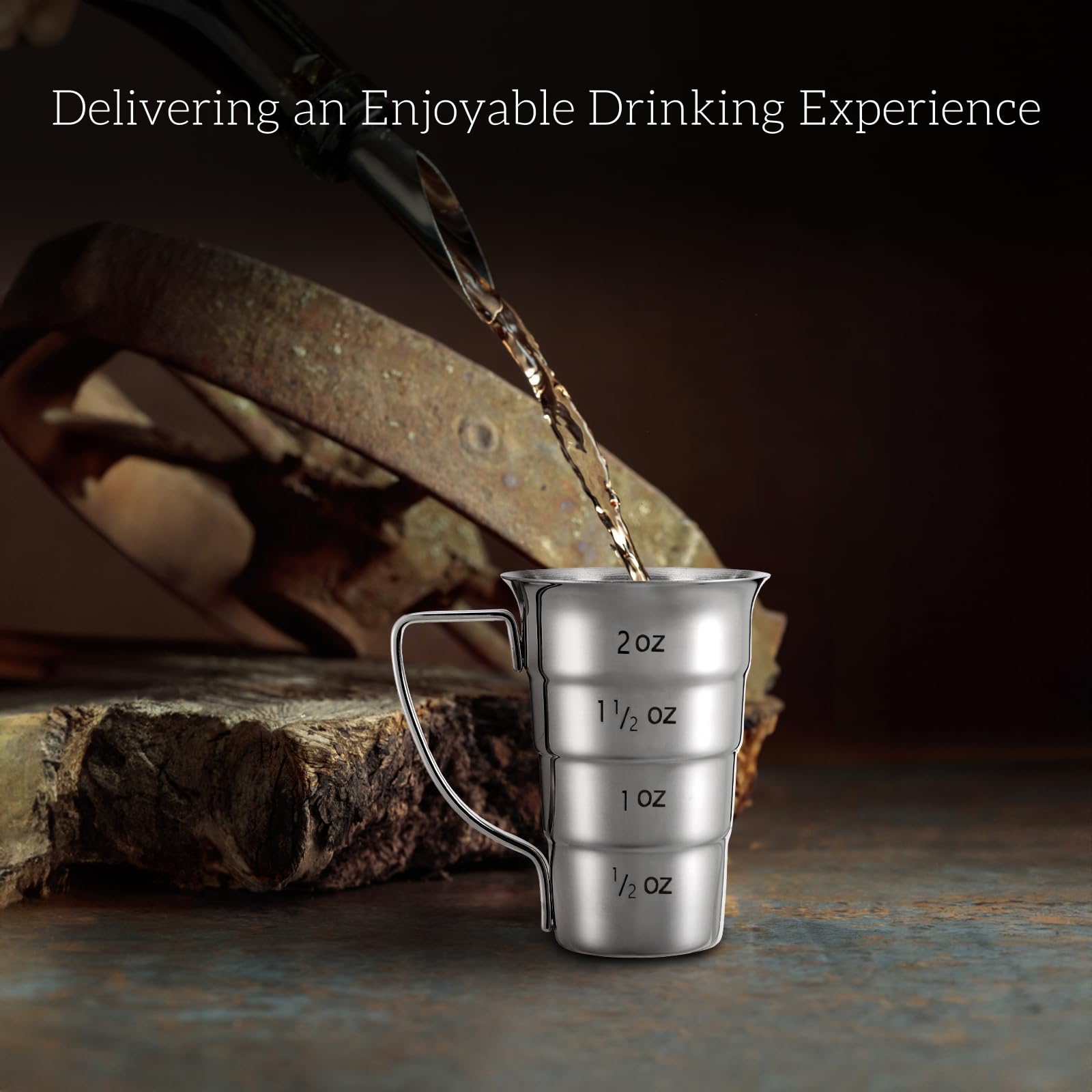ELFULLY 4-piece jigger set, compact and portable for quick pour adjustments.