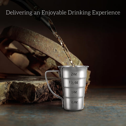 ELFULLY 4-piece jigger set, compact and portable for quick pour adjustments.