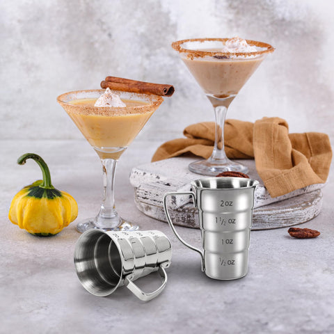 ELFULLY dual-markings jigger with oz and ml scales, ideal for accurate recipes.