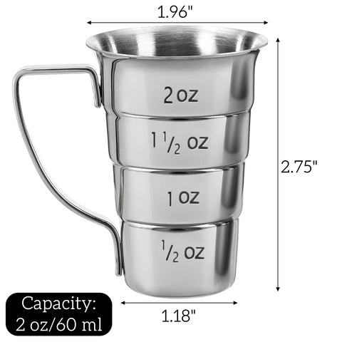 ELFULLY stepped jiggers with handle, side view, showcasing durable stainless steel.