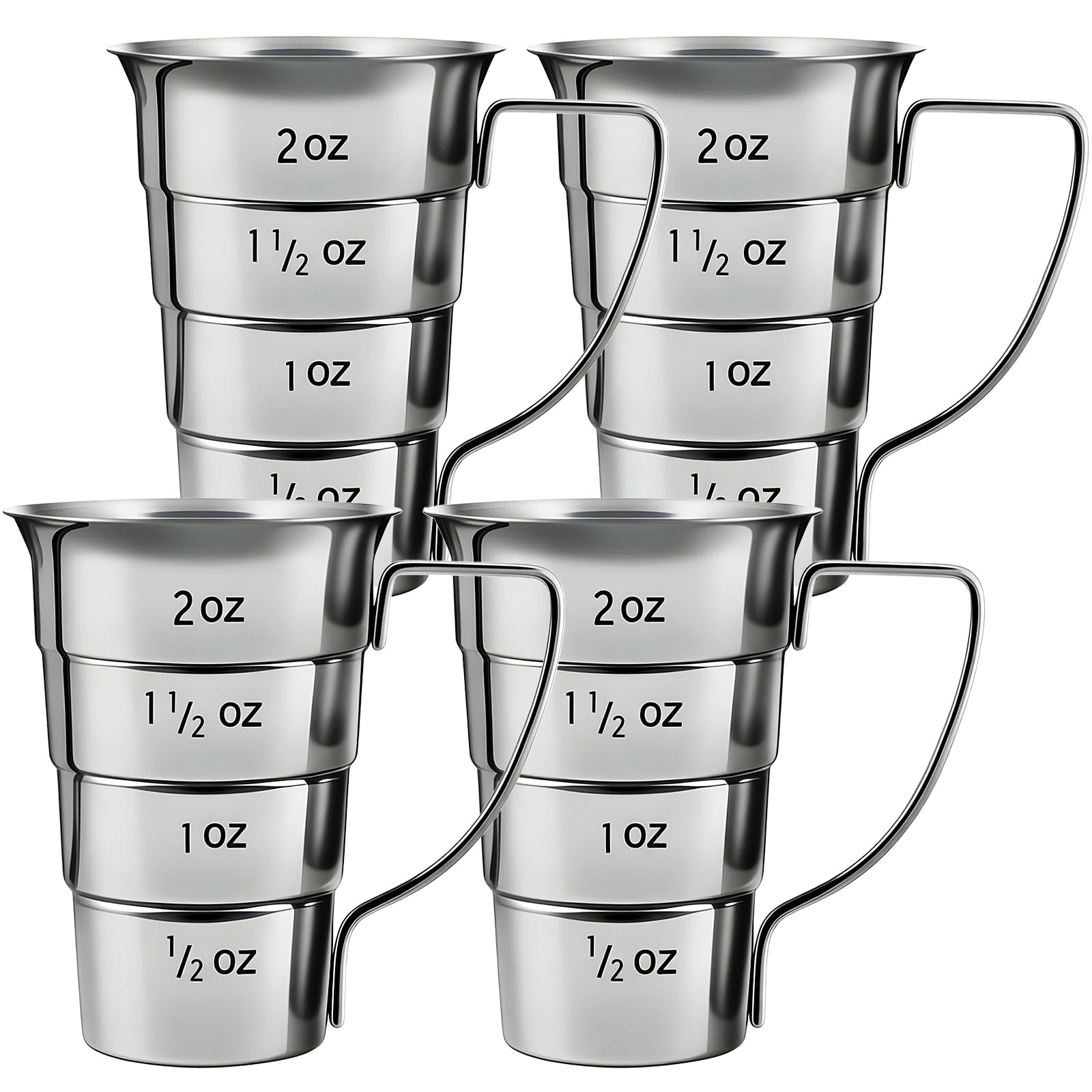 ELFULLY stepped jiggers with handle, top view, for precise 2 oz pours in cocktails.