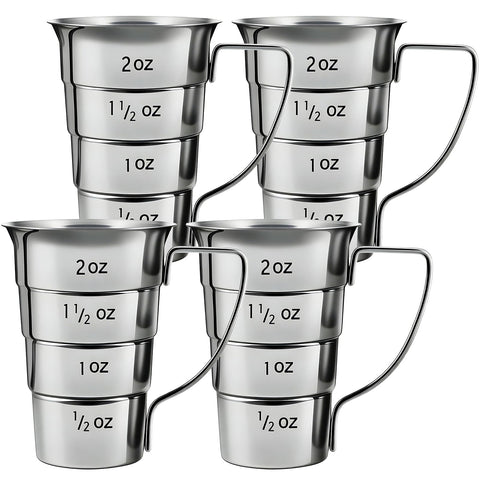 ELFULLY stepped jiggers with handle, top view, for precise 2 oz pours in cocktails.
