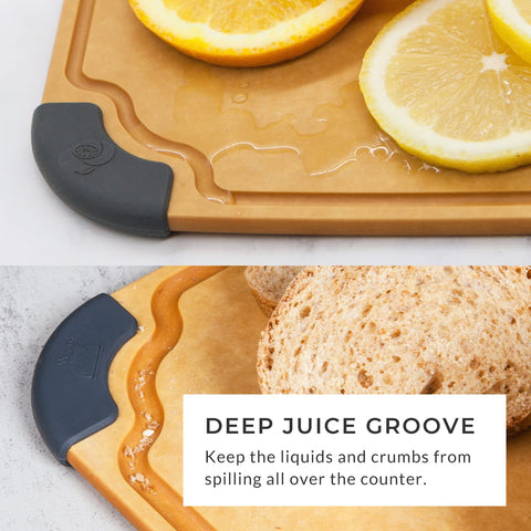 Elihome cutting board shows juice groove to catch liquids