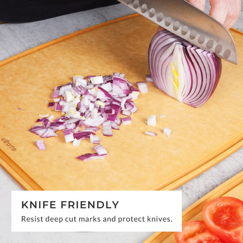 Elihome Essential cutting board is dishwasher safe and heat resistant up to 350°F.