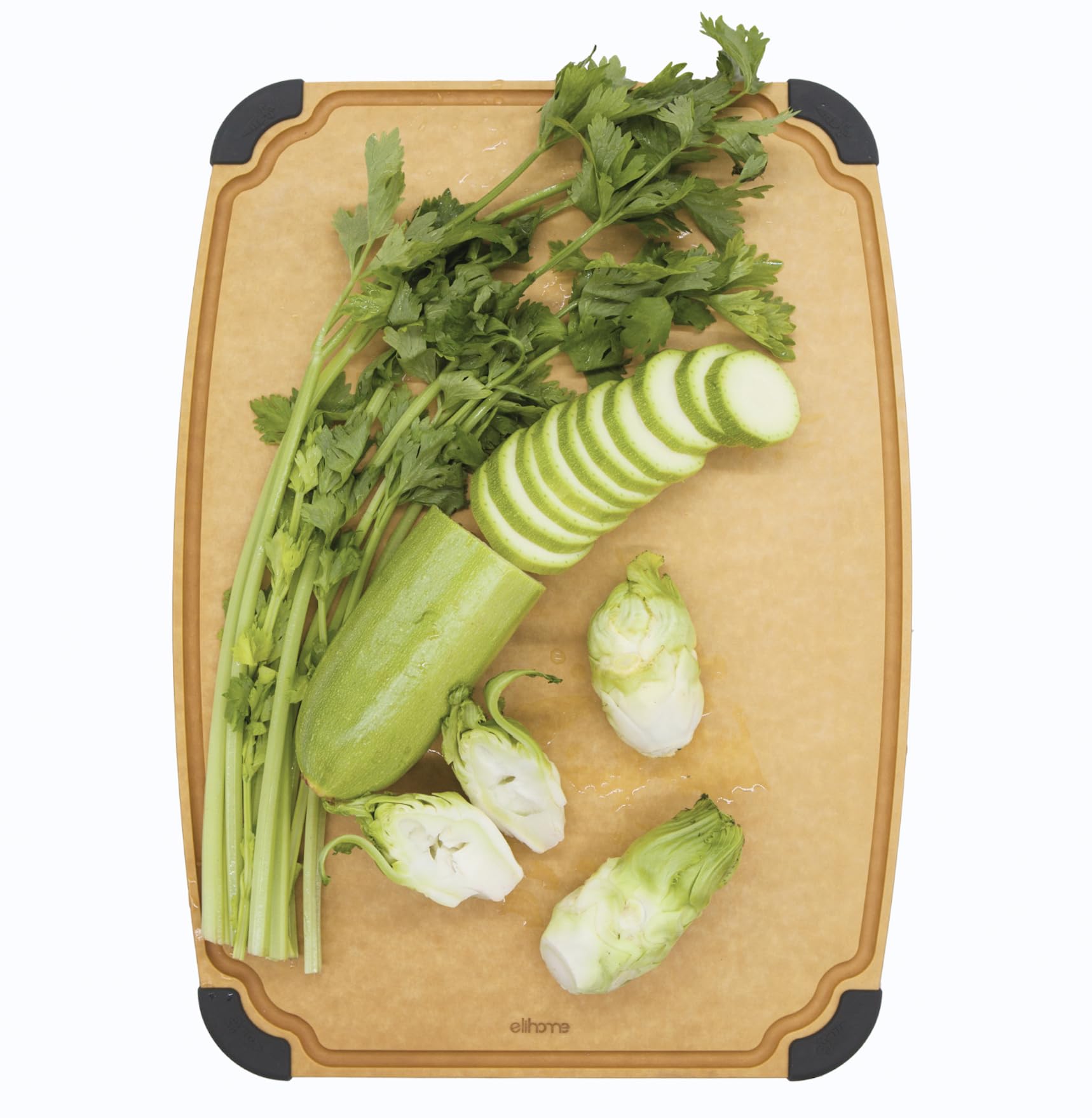 Elihome Essential Series cutting board with juice groove catches liquids and protects countertops